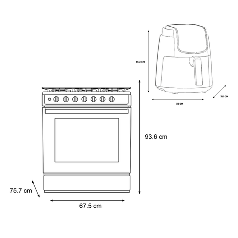 Estufa de piso con capelo 30" Xtreme Chef-Air Acero Inoxidable + Freidora de Aire Digital Inner Chef 4L