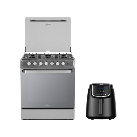 Estufa de piso con capelo 30" Xtreme Chef-Air Acero Inoxidable + Freidora de Aire Digital Inner Chef 4L